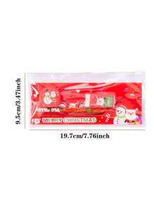 1 Set Christmas Stationery Set, Pencil, Eraser, Sharpener, Ruler, Pencil Case, 5pcs Student Supplies, Suitable For Back To School