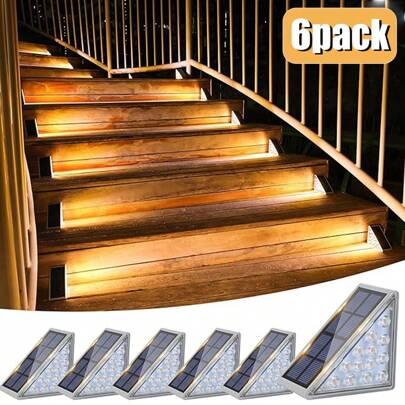 6pcs Solar Powered Stair Lights, Outdoor Waterproof LED Solar Stair Lights, Solar Powered Decorative Lights, Suitable For Garden Stairs, Yard, Deck, Front Steps, Pathway, Driveway, Porch And Patio Outdoor Lighting Decor