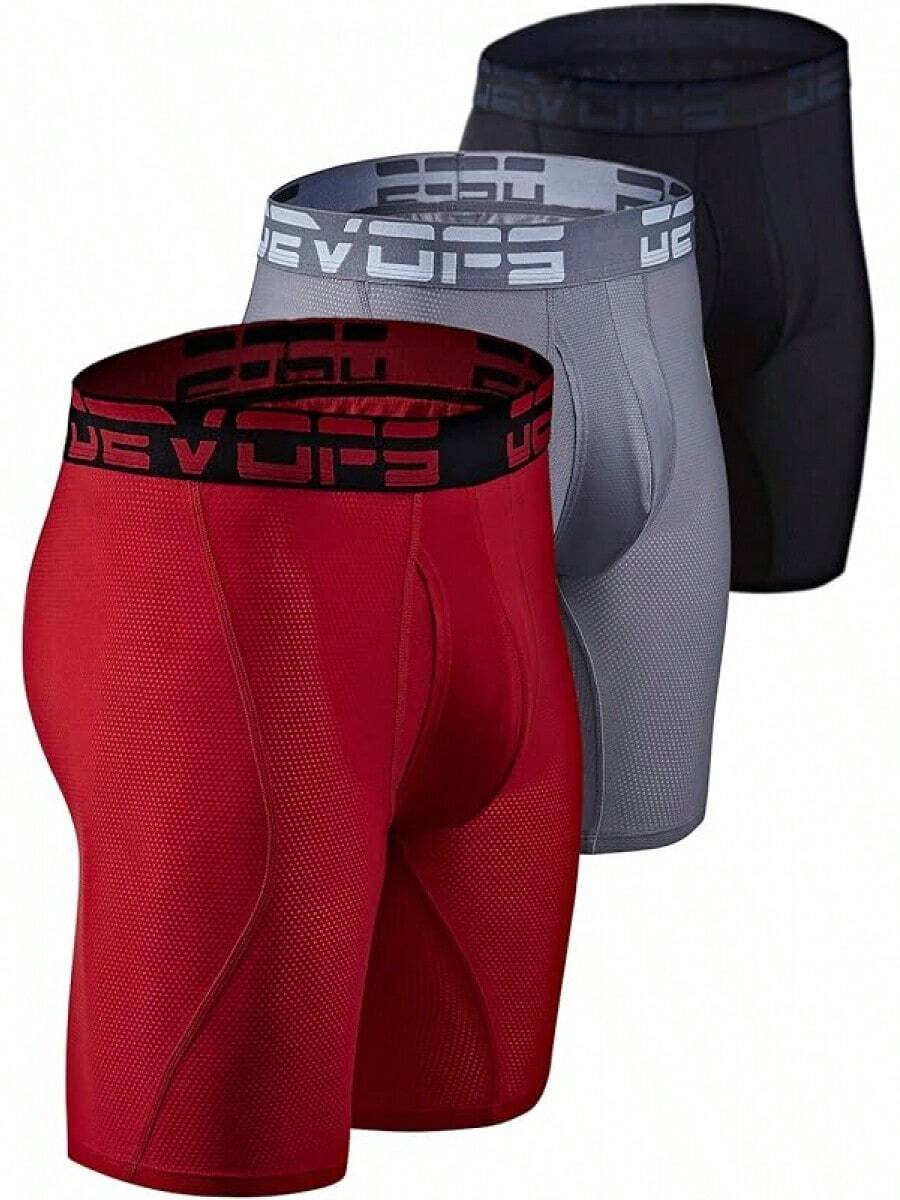 Men's Cool Dry Mesh Boxer Trunks 6-Inch Briefs, 3-Pack - 9-inch_(black / Red / Steel) - View 1