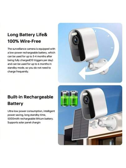 5G Wireless WiFi Outdoor Security Camera, 2K 4MP Night Vision Spotlight, Solar Powered Battery, Human Detection, Panel, PIR Motion Two Way Audio, Floodlight Camera Home view 4