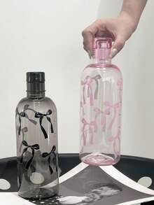 BENNY 750毫升（25盎司）3D蝴蝶结造型水瓶，蝴蝶结装饰水瓶，渐变哑光塑料户外运动水瓶，防滑防漏设计，适合健身、沙漠旅行、热带主题等场合，创意便携运动水杯，黑粉色时尚水瓶，也适合办公使用。 - 多色2 - 查看 1