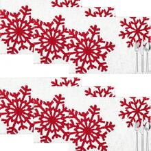 1 pieza/4 piezas/6 piezas Manteles individuales de lino con estampado de copos de nieve y árboles de Navidad, Navidad, regalo de Navidad, decoración navideña, adecuado para mesa de comedor, decoración para todo el año, manteles individuales modernos lavables, decoración de habitación, manteles individuales, posavasos, manteles de mesa de cocina y comedor, decoración de fiesta interior y exterior, decoración del hogar, regalo ideal