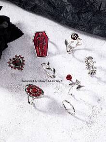 Set de 8 anillos apilables de estilo gótico victoriano vintage con rosas plateadas, para mujeres - Multicolor - Ver 3