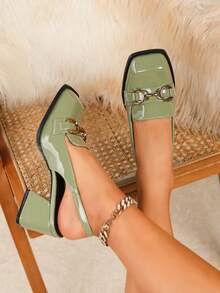 大码女士粗跟玛丽珍鞋，方头薄荷绿派对/婚礼/工作正式礼服鞋，性感高跟鞋，大码，优雅 - 薄荷綠 - 查看 2