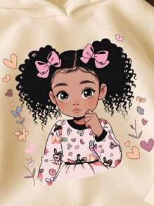 Cartoon Bow Pattern Warm Hoodie Sweatshirt For Young Girl - Apricot - View 4