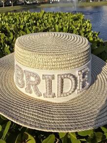 Bride Straw Hat, Pearl Bride Sun Hat, Honeymoon Hat, Bachelorette Beach Hat, Bridal Shower Gift, Destination Wedding Hat, Beach Bride Hat