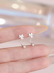 1 chiếc khuyên rốn hình cỏ bốn lá bằng bạc Sterling S925, khuyên rốn dạng tạ dành cho nữ, trang sức xỏ khuyên cơ thể hình ba lá. - Móng rốn đơn - Xem 6