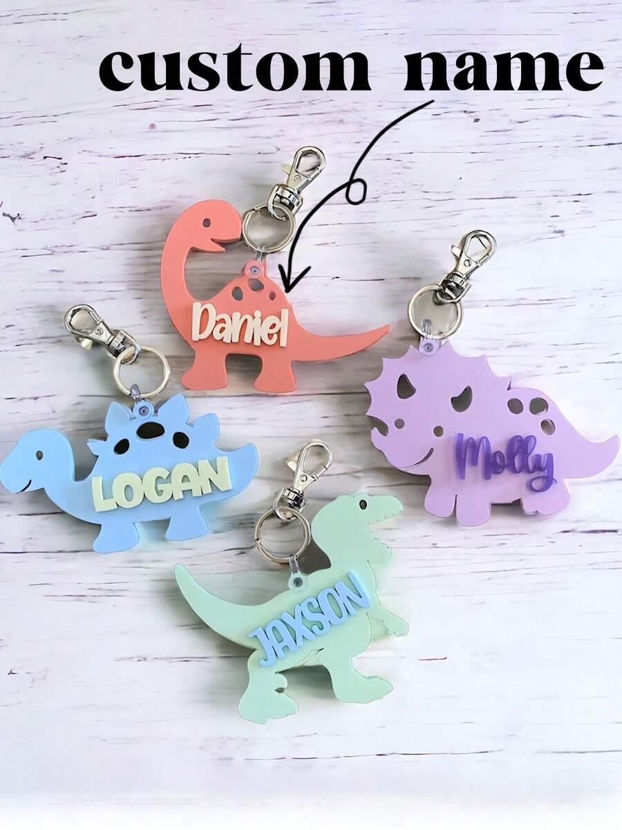 Acrylic Dinosaur Key Tag With Personalized Name For Purse, Backpack, Luggage, Diaper Bag, Gym Bags, Key Chains,Gift For Children,Multi-Functional,Ornamental,Letter,Stylish,Modern,Colorful,Cute,Adorable,Casual,Custom,Personalised,Unique,Customized,Ideal Gifts For Him,Ideal Gifts For Her,Multi-Functional,Ornamental,Letter,Stylish,Modern,Colorful,Cute,Adorable,Casual,Custom,Personalised,Unique,Customized,Ideal Gifts For Him,Ideal Gifts For Her,Kids,Urban Gala,Travel, School - Multicolor - View 1