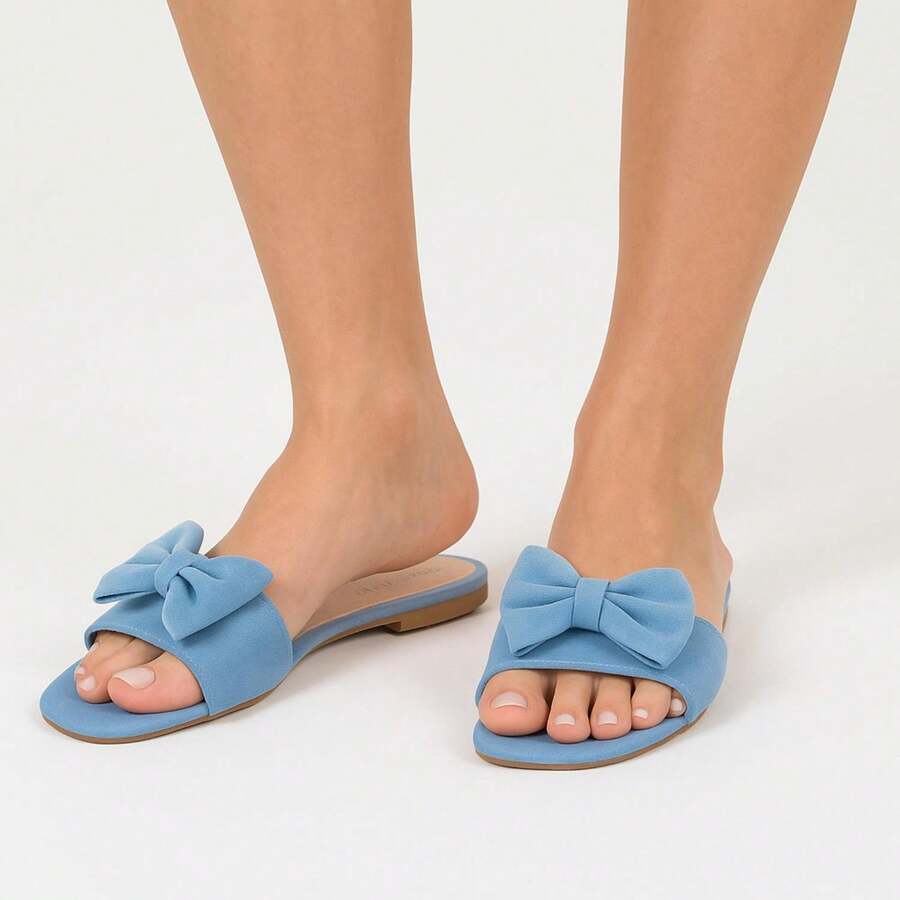 Women's Bow Sandals Flat Modern Comfortable Elegant Beach Party College Vacation Cute Casual Bow Contrast Beach Holiday Wedding School Vacation Party - 淺藍色 - 查看 1