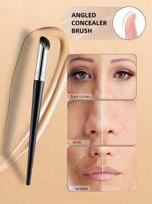1 件斜角遮瑕刷，专业遮瑕化妆工具，适用于液体霜遮瑕 - 黑銀色 - 查看 1