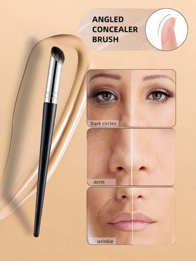 1 件斜角遮瑕刷，专业遮瑕化妆工具，适用于液体霜遮瑕