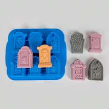 1pc 6-Cavity Gravestone Silicone Mold, Halloween Cross Candle Wax Mold, Chocolate Cake Mold - Multicolor - View 5