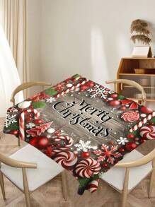 Față de masă imprimată din seria Crăciun, 1 buc. Față de masă modernă, dreptunghiulară/rotundă, impermeabilă, imprimare digitală, potrivită pentru sufragerie, masă de exterior, masă rotundă mică