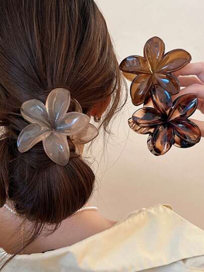 2pcs Acrylic Floral Design Hair Clips, Elegant & Cute, Suitable For Daily Wear Hair Accessories Women Claw Clip Autumn Accessories Flower Hair Claw Fall Winter For Vacation Outfits Woman