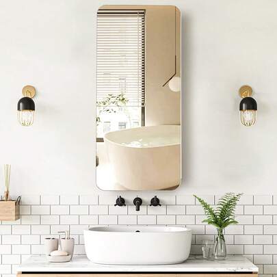 CLIPOP Bathroom Mirror Cabinet With Magnifying Vanity Mirror 3X, 3 Shelves Bathroom Wall Cabinet, Single Door, Wall Mounted