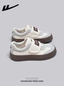 1 双 WARRIOR 女式厚底系带软底休闲鞋，夏季低帮户外平底鞋，圆头低跟防滑纯色优雅软底徒步鞋适合学生毕业照，女式低帮皮革运动鞋 - 米/灰/棕 - 查看 3