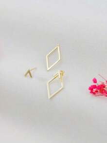 1pair Minimalist Geometric Hollow-Shaped Front And Rear Earrings, Earrings Designed Two Ways Of Wearing, Unique-Shaped Ear Women