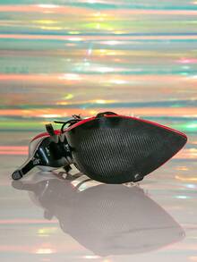 10 厘米尖头女式细高跟凉鞋，新款夏季时尚水钻装饰带舒适百搭高跟鞋，黑色、红色流苏和花朵装饰 - 紅黑色 - 查看 6