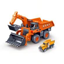 2pcs Semi-Trailer Shipping Container Engineering Toy Set, Include Vehicle, Tank, Excavator, Truck Models, Inertial Toy, Educational Gift For Children,Back To School - Multicolor - View 18