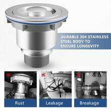 110mm Stainless Steel Sink Drain With Strainer, Kitchen Sink Drain Pipe Accessories With Sealing Cover, Clogging Prevention - Silver - View 5