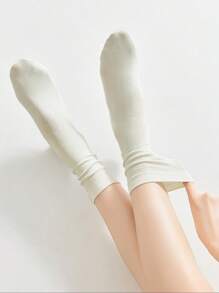 1/3/5/10/15/20 Pairs Women White Wide Mouth Comfortable Simple Maternity Socks, Moisture-Wicking Mid-Calf Socks