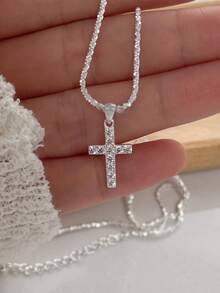 A Sparkling Cross Studded Diamond Necklace For Women - Silver - View 2