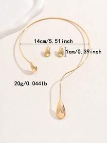 一套时尚几何线条和水滴形开领项链和耳环套装 - 彩色 - 查看 11