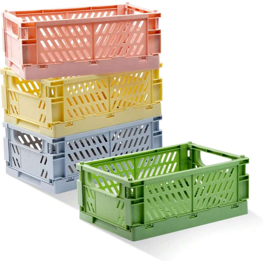 Plastic Foldable Storage Box, Foldable Basket, Stackable Cute Makeup, Jewelry, Toy Storage Box, Portable Plastic Stackable Foldable Stationery Storage Box, Minimalist Cute Student Office Desk Organizer