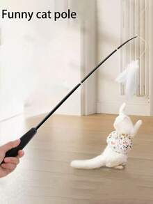 1 st, 1,8 m, 4-delad infällbar kattleksak med retastroppar, fiskespö-stil, kan användas för sittande kattlek, fjärrstyrd kattretas, utbytbar, fritt svängande i alla riktningar, extra stor räckvidd, stimulerar katters glädje - Vitt - Visa 10