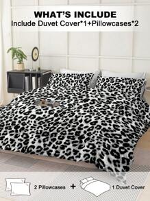 3pcs Leopard Print Bedding Set (1 Duvet Cover And 2 Pillowcases), Soft And Skin-Friendly, Suitable For Boys, Girls, Students, Dorms, Homes, All Seasons