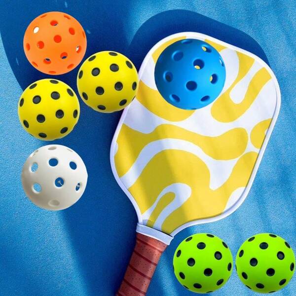 Juego de pickleball de 74 mm con alta elasticidad y silencioso, pelotas huecas perforadas, pelotas de entrenamiento, material de PU/PE, adecuado para uso en interiores y exteriores, compatible con varios palos