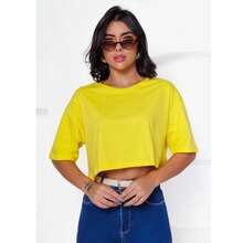 Women's Basic Cropped T-Shirt In Plain Cotton Knit - 黃色 - 查看 1