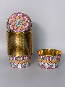 Cakegiugiu Set , 25/50/100 Bohemian Style Cupcakes With Lids, Disposable Muffin Cups With Lids, Heat Resistant Baking Cups,Glossy Cupcake Liners, Muffin Molds, Baking Tools, Curled Edge Cake Cups,Cake Holder, Perfect For Wedding And Birthday Parties - Multicolor - View 25