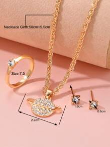 4 件/3 件时尚简约心形/方形水晶水钻戒指、耳环、项链首饰套装，适合女性派对、约会、节日、圣诞节、情人节、妈妈、母亲、母亲节、礼物 - 金黃色 - 查看 4