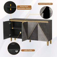 MERAX 60" Retro Buffet Cabinet With Storage, 4-Door Vintage Sideboard Cabinet With Dimensional Effect Doors And Adjustable Shelves For Dining Room, Kitchen, And Living Room (Light And Dark Gray) - 灰色的 - 查看 5