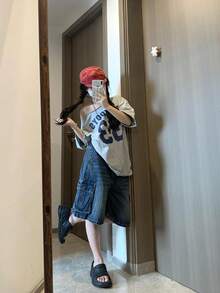 Estados Unidos quiere camisetas de manga corta con hombros inclinados y hombros abiertos. las mujeres son relajadas, simples, delgadas, dulces y picantes en verano. - Gris - Ver 4