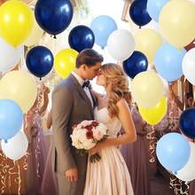51/26pcs Balloon Set, Navy Blue Matte Yellow White Party Balloons, Pastel Blue Yellow White Latex Helium Balloons, Suitable For Boy's Birthday, Baby Shower, Graduation, Truck, Office Party Decoration - Multicolor - View 5
