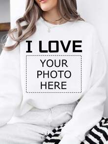 Custom Plus Size Women's Sweatshirt - DIY Personalized Photo Print, Cozy Thermal Lined Long Sleeve Lounge Top For Fall/Winter
