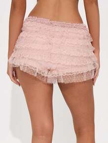 Women Y2K Lolita Bloomers Lace Ruffle Booty Mini Shorts Summer Shorts - Hồng - Xem 3