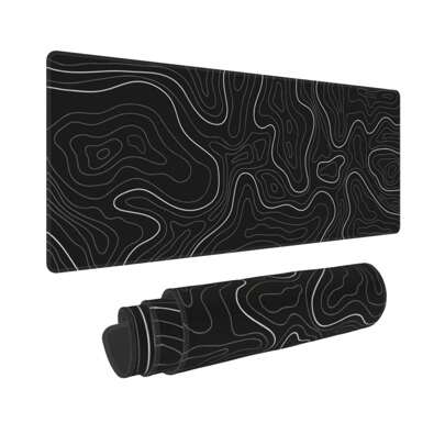 Abstract Topographic Map Black Mouse Pad Big Gaming Mouse Pad XXL Mousepad Large Keyboard Mat With Non-Slip Rubber Base Stitched Edges Mouse Mat Desk Pad For Gaming And Office