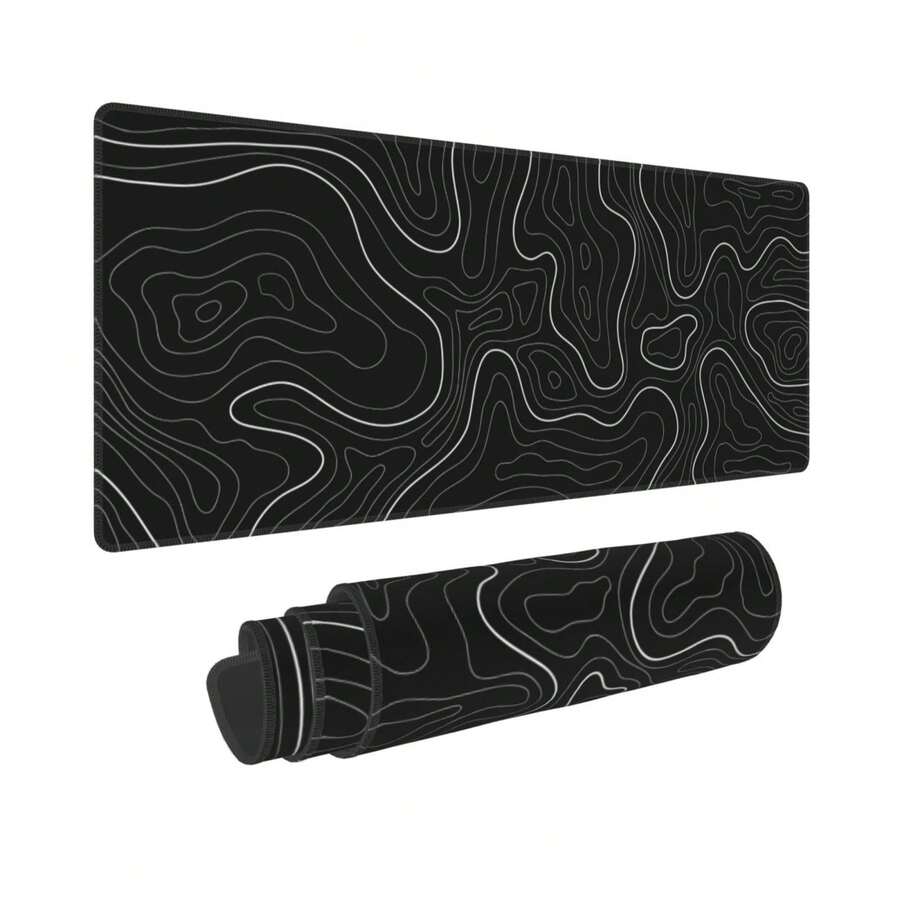 Abstract Topographic Map Black Mouse Pad Big Gaming Mouse Pad XXL Mousepad Large Keyboard Mat With Non-Slip Rubber Base Stitched Edges Mouse Mat Desk Pad For Gaming And Office