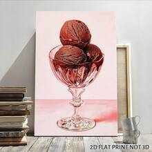 2D Flat, Posters & Prints 1pc Framed Canvas Ice Cream Art Print Chocolate Ice Cream Decor Food Art Poster Foodie Art Summer Kitchen Art Print Wall Art Canvas Paintings Ideal Gift For Bedroom Living Room Corridor Wall Art Wall Decor Room Decoration 2D - 黑色 - 查看 1