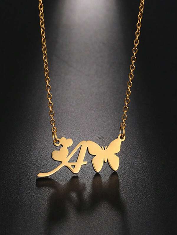 1pc Elegant Women's Jewelry Stainless Steel Butterfly Necklace With Heart & Letter Pendant, Fashionable Choker Necklace, Party Gift