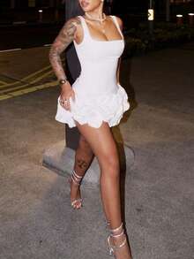 Women's Summer Bodycon Mini Dress | Square Neck Ruched Waist Sexy Party Dress For Concert Beach, Graduation Festival Club & Easter Outfits - trắng - Xem 2