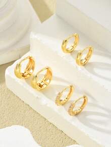 6 piezas Pendientes de aro y pendientes de botón con circonita cúbica delicados, pendientes apilables de aleación de cobre hipoalergénicos, conjunto de pendientes lindos para mujeres y niñas - Amarillo Oro - Ver 4