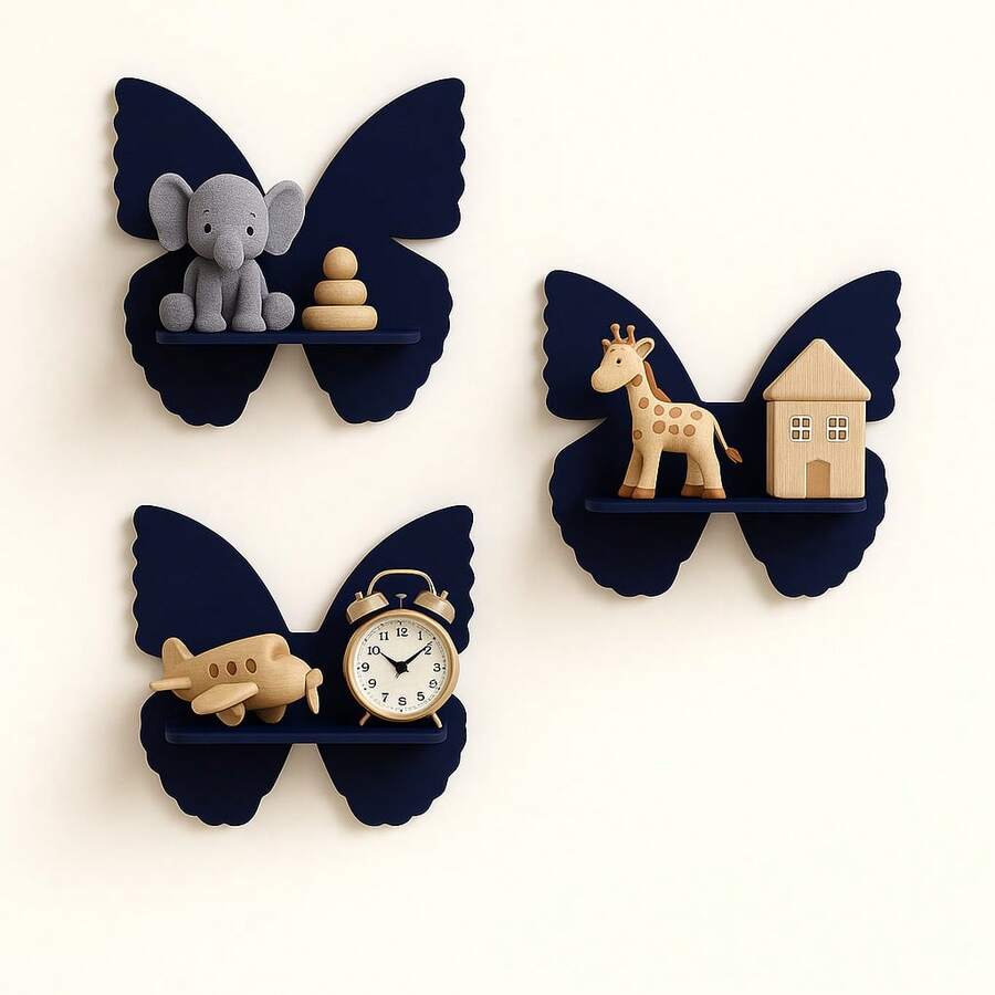 MDF Butterfly Shelf Trio - 藏蓝色 - 查看 1