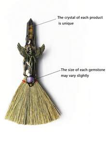 水晶巫术扫帚 - 手工制作的巫师祭坛工具，迷你魔法扫帚，用于精神修炼，万圣节服装，有趣的小礼物，万圣节派对礼物 - 彩色 - 查看 10