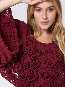 Women's Lace Blouse Fashion Crochet Knit Wide Sleeve - Gỗ đỏ - Xem 5