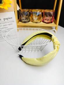 2 件法式纯色印花打结头带套装，夏季假日配饰，返校时尚头带，女士发饰，头饰 - 黃色 - 查看 4