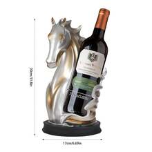 Portabotellas de vino premium con forma de cabeza de caballo, hecho de resina. Escultura decorativa moderna para botellas de vino y expositores, ideal como regalo de decoración de mesa (plata y oro).